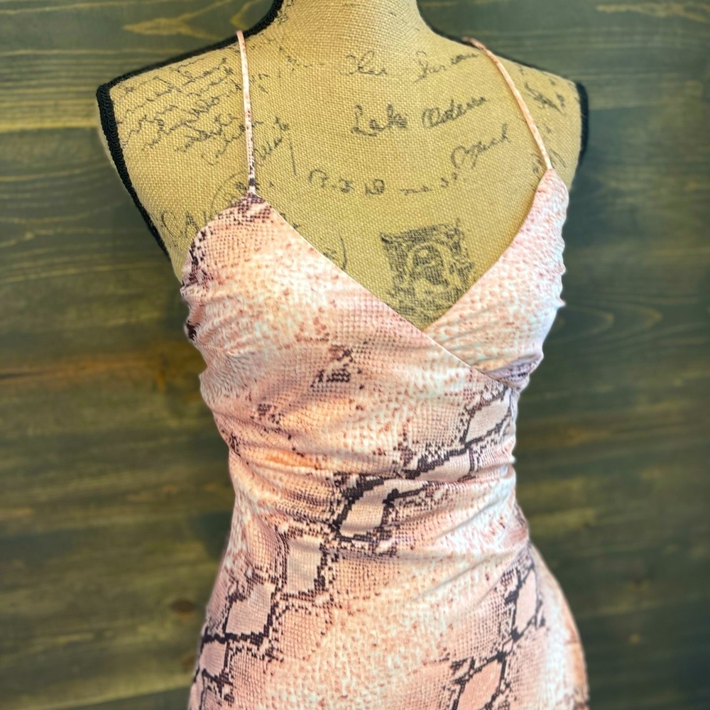 NWT Satin Pink Long Surplice Slip Dress Women's Bohemian Animal Print M & L - Picture 9 of 15